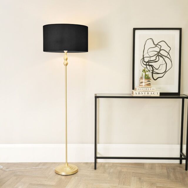 ValueLights Maggie Gold Metal Candlestick Floor Lamp with Fabric Lamp Shade in Black - image 1