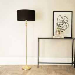 ValueLights Maggie Gold Metal Candlestick Floor Lamp with Fabric Lamp Shade in Black - thumbnail 3