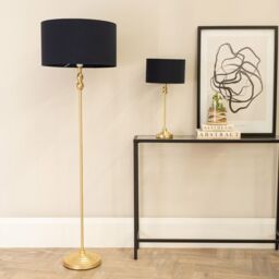 ValueLights Maggie Gold Metal Candlestick Floor Lamp with Fabric Lamp Shade in Black - thumbnail 4