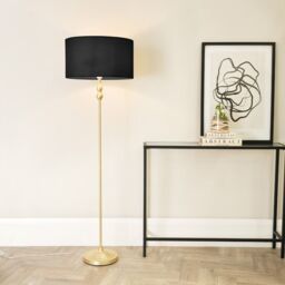 ValueLights Maggie Gold Metal Candlestick Floor Lamp with Fabric Lamp Shade in Black - thumbnail 1