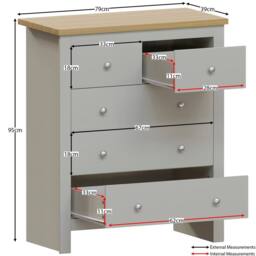 HD Designs Arlington 3+2 Drawer Chest Of Drawers Storage Bedroom Furniture in Grey - thumbnail 2