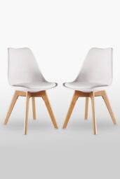 Life Interiors Set of 2 'Tulip Dining Chairs' Leather Padded Seat Solid Wood Legs in White