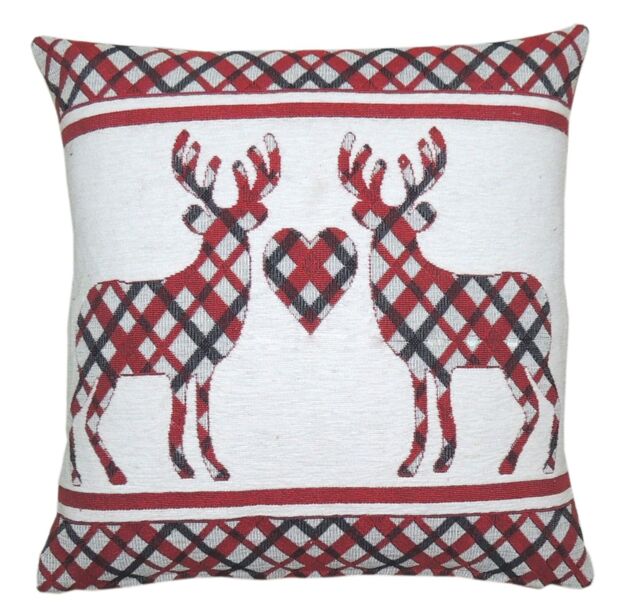 Velosso Chenille Check Filled Christmas Cushion in Red - Size: 43 cm x 43 cm - image 1