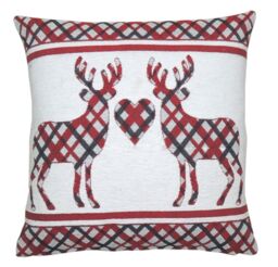Velosso Chenille Check Filled Christmas Cushion in Red - Size: 43 cm x 43 cm