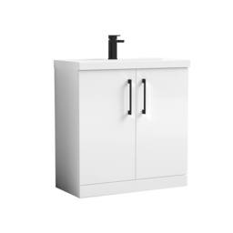 Balterley Bathroom Floor 2-Door Vanity Unit & Mid-Edge Basin, Gloss White, 800mm in White - thumbnail 1