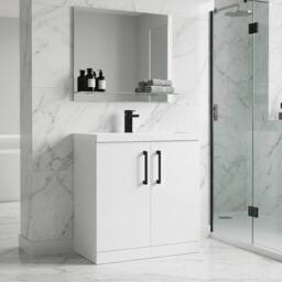 Balterley Bathroom Floor 2-Door Vanity Unit & Mid-Edge Basin, Gloss White, 800mm in White - thumbnail 3