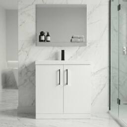 Balterley Bathroom Floor 2-Door Vanity Unit & Mid-Edge Basin, Gloss White, 800mm in White - thumbnail 2