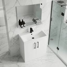 Balterley Bathroom Floor 2-Door Vanity Unit & Mid-Edge Basin, Gloss White, 800mm in White - thumbnail 4