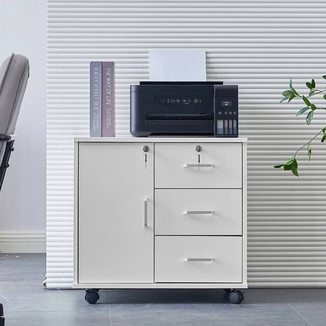 FORGEVIO Office Filing Cabinet with Storage Drawers Wheels, Printer Stand in White - image 1