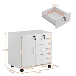 FORGEVIO Office Filing Cabinet with Storage Drawers Wheels, Printer Stand in White - thumbnail 2