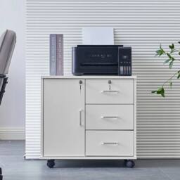 FORGEVIO Office Filing Cabinet with Storage Drawers Wheels, Printer Stand in White - thumbnail 1