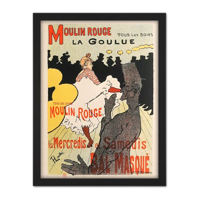 "Artery8 Wall Art Print Toulouse-Lautrec Dancer La Goulue Moulin Rouge Advert Large Framed Wall Décor Art in White - Size: W18"" x H24""" - image 1