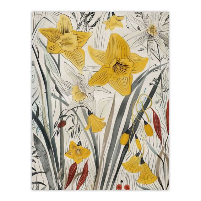 "Artery8 Daffodils Floral Artwork Spring Wildflowers Wall Art Print in Yellow - Size: W24"" x H32""" - image 1