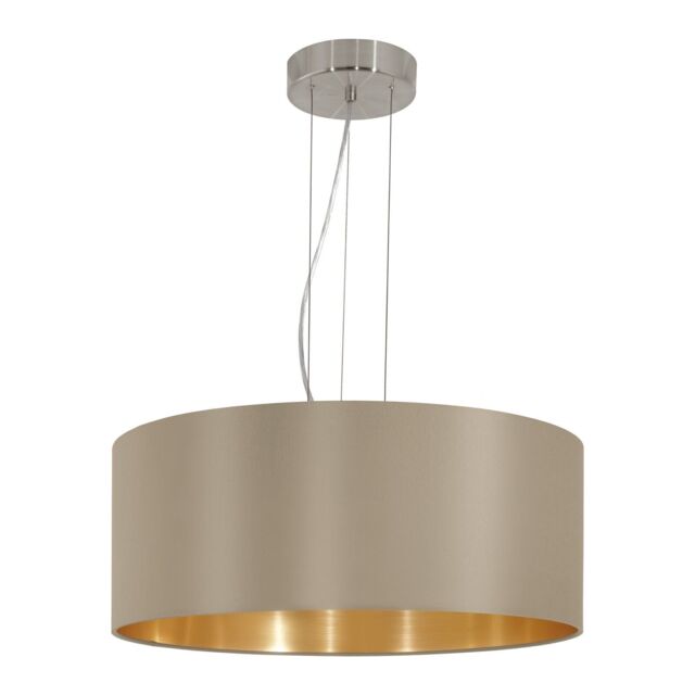 Loops Pendant Light Colour Satin Nickel Steel Shade Taupe Gold Fabric Bulb E27 3x60W in Metallics - image 1