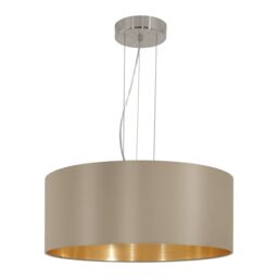 Loops Pendant Light Colour Satin Nickel Steel Shade Taupe Gold Fabric Bulb E27 3x60W in Metallics