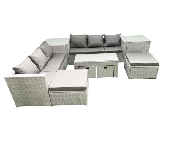 Fimous Outdoor Rattan Garden Furniture Set with Grey Cushions Luxury 10 Seater with Coffee Table & 2 Side Tables For Conservatory, Patio in Light Grey - image 1