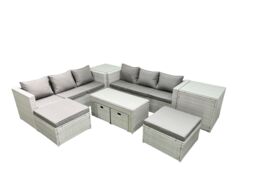 Fimous Outdoor Rattan Garden Furniture Set with Grey Cushions Luxury 10 Seater with Coffee Table & 2 Side Tables For Conservatory, Patio in Light Grey - thumbnail 2