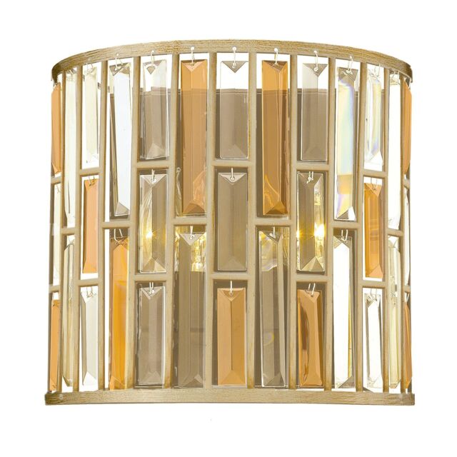 Loops Twin Wall Light Prisms of Amber Pearl & Clear Crystal Silver Leaf LED E14 60W in Metallics