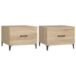 Berkfield Home Coffee Table with Metal Legs 2 pcs Sonoma Oak 50x50x40 cm in Light Oak - Size: 50 x 50 x 40 cm - thumbnail 1