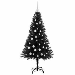 Berkfield Home Lush Christmas Tree with 150 LEDs with Stand Black 150 cm PVC - thumbnail 4