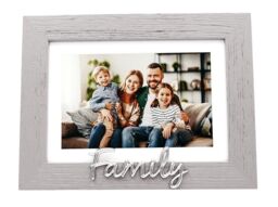 Happy Homewares Grey Woodgrain Effect Family Picture Frame with Silver Letters - 6x4 or 7x5 - thumbnail 1