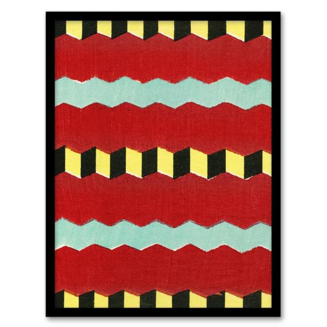 Artery8 Shima Zig Zag Textile Patterns Vintage Japan Framed Wall Art Print in Red - Size: A4 - image 1