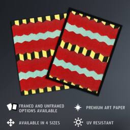 Artery8 Shima Zig Zag Textile Patterns Vintage Japan Framed Wall Art Print in Red - Size: A4 - thumbnail 2