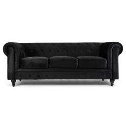 Bravich LTD Chesterfield Scroll Arm Velvet Sofa Buttoned Back Living Room Settee in Black - Size: 2 Seater