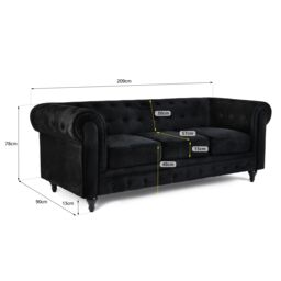 Bravich LTD Chesterfield Scroll Arm Velvet Sofa Buttoned Back Living Room Settee in Black - Size: 2 Seater - thumbnail 8
