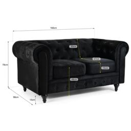 Bravich LTD Chesterfield Scroll Arm Velvet Sofa Buttoned Back Living Room Settee in Black - Size: 2 Seater - thumbnail 9