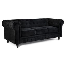 Bravich LTD Chesterfield Scroll Arm Velvet Sofa Buttoned Back Living Room Settee in Black - Size: 2 Seater - thumbnail 3