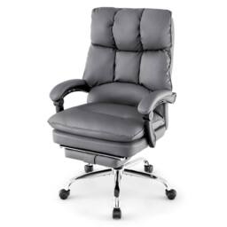 Costway Modern Office Chair Padded Reclining Chair w/Retractable Footrest in Grey - thumbnail 6