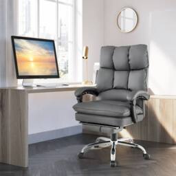 Costway Modern Office Chair Padded Reclining Chair w/Retractable Footrest in Grey - thumbnail 5