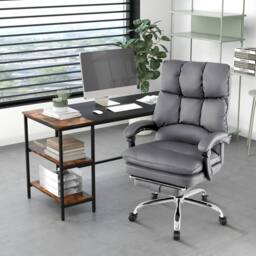 Costway Modern Office Chair Padded Reclining Chair w/Retractable Footrest in Grey - thumbnail 4