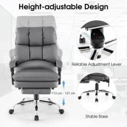 Costway Modern Office Chair Padded Reclining Chair w/Retractable Footrest in Grey - thumbnail 9