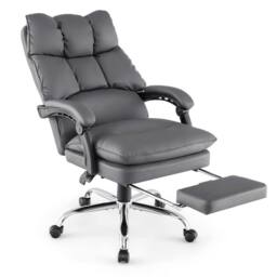 Costway Modern Office Chair Padded Reclining Chair w/Retractable Footrest in Grey - thumbnail 3