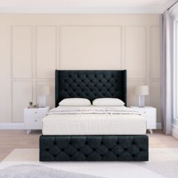 "Sloomy Luthor Naples Wingback Bed Set, No Drawers & 54"" Floor Standing Headboard in Black - Size: Single" - thumbnail 2