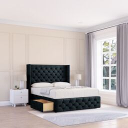 "Sloomy Luthor Naples Wingback Bed Set, No Drawers & 54"" Floor Standing Headboard in Black - Size: Single" - thumbnail 1