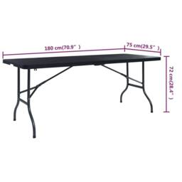 Berkfield Home Folding Garden Table Black 180x75x72 cm HDPE Imitation Rattan - Size: 180 x 75 x 72 cm - thumbnail 6