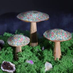 Serenityy Small Wooden Mushroom, Mediterranean Tile Pattern - thumbnail 4