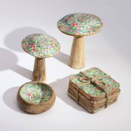 Serenityy Small Wooden Mushroom, Mediterranean Tile Pattern - thumbnail 2