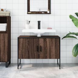 Berkfield Home Bathroom Sink Cabinet Brown Oak 80x33x60 cm Engineered Wood - Size: 80 x 33 x 60 cm - thumbnail 3