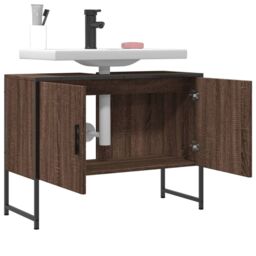 Berkfield Home Bathroom Sink Cabinet Brown Oak 80x33x60 cm Engineered Wood - Size: 80 x 33 x 60 cm - thumbnail 4