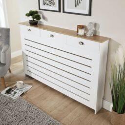 Home Source Batley Large Radiator Cover Grill Shelf Cabinet 3 Drawers Modern White - thumbnail 2