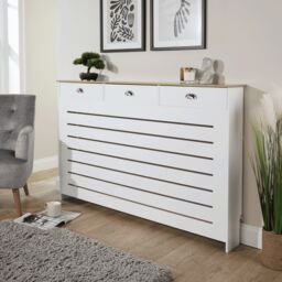Home Source Batley Large Radiator Cover Grill Shelf Cabinet 3 Drawers Modern White - thumbnail 1