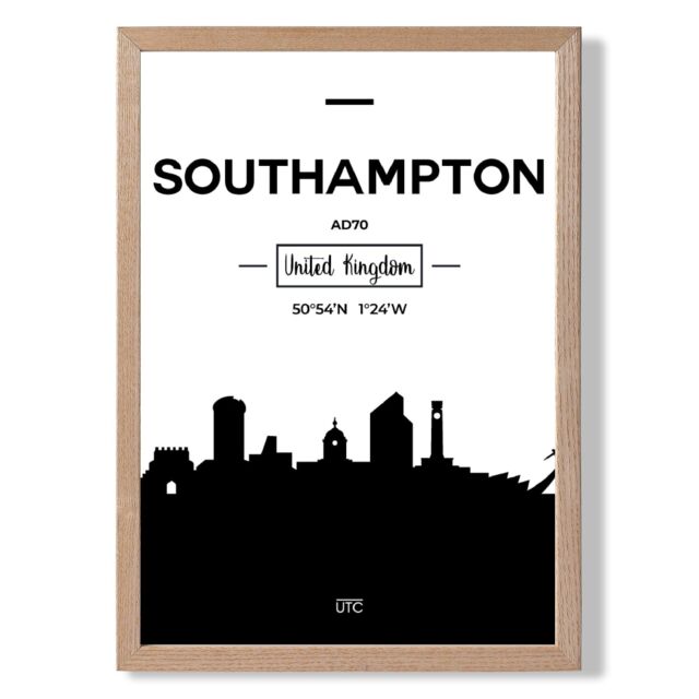 ARTZE Southampton Black & White City Skyline Framed Print SIZE: A3 with Oak Frame - Size: A4 - image 1