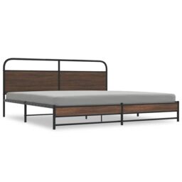 Berkfield Home Metal Bed Frame without Mattress Brown Oak 180x200 cm - Size: Super King - thumbnail 2