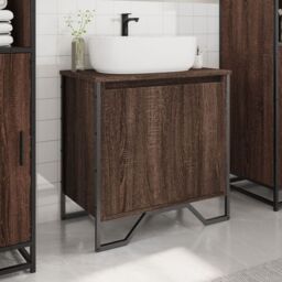 Berkfield Home Bathroom Sink Cabinet Brown Oak 60x35x60 cm Engineered Wood - Size: 60 x 35 x 60 cm - thumbnail 3