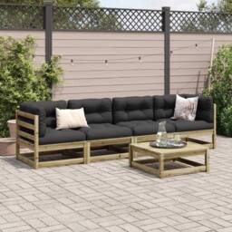Berkfield Home 5 Piece Garden Sofa Set Impregnated Wood Pine in Brown - thumbnail 3