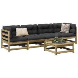 Berkfield Home 5 Piece Garden Sofa Set Impregnated Wood Pine in Brown - thumbnail 1